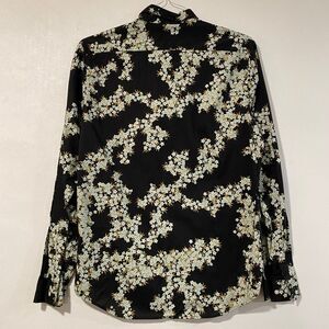 H&M Men’s Floral Button-Up Shirt | Black White Yellow Flower Print Long Sleeve
